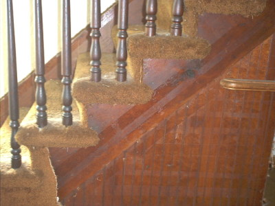 Stairs, pulling up brown shag carpet